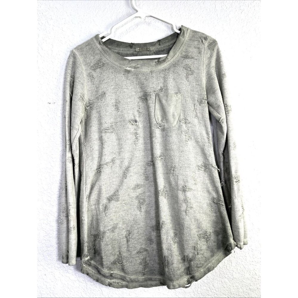 Distressed Knit Top Womens S Green Long Sleeve Grunge Industrial Edgy Punk Drape